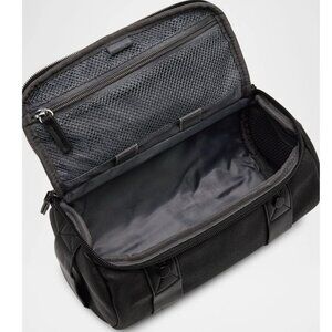 Neiman Marcus Toiletry Travel Dopp Bag Black Lined Carry Handle Case Men 10” X 5
